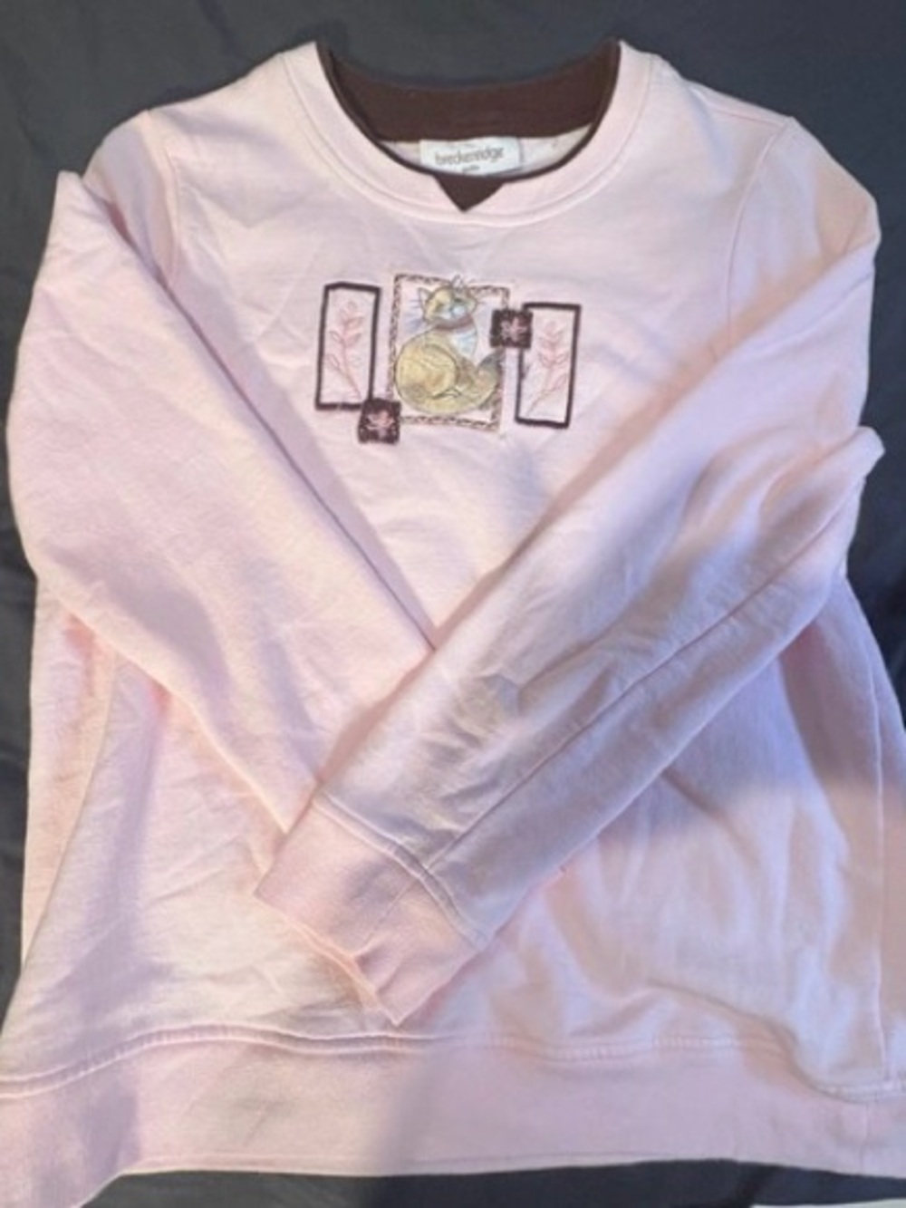 breckenridge Light Pink Girls Sweatshirt with Cat Patch